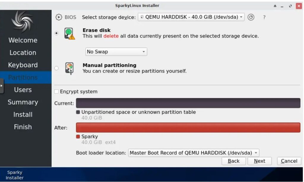 sparky linux partitions